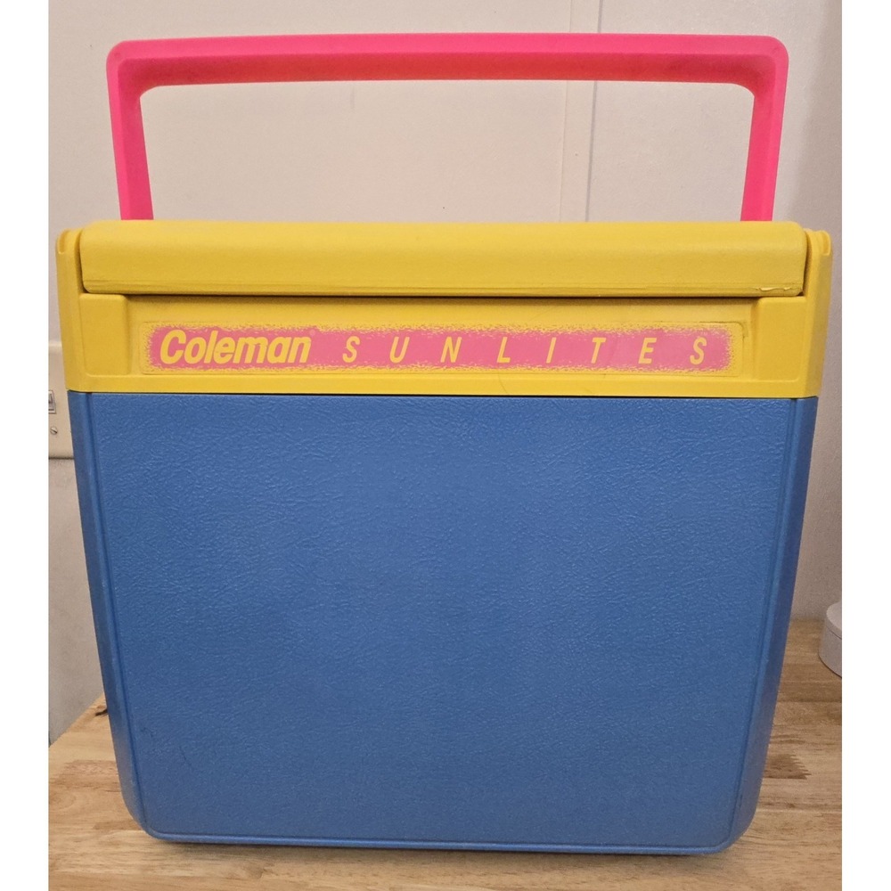 Vintage 1990 Coleman Sunlites Neon Cooler Pink Yellow Blue Retro 80s 90s USA